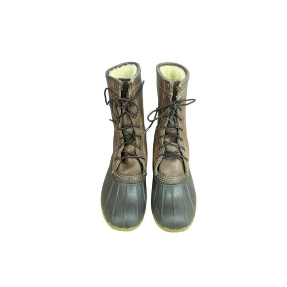 LL Bean Leather Shearling Lined Lace Up Insulated Mid Calf Duck Boots Size 8 M - Picture 5 of 10